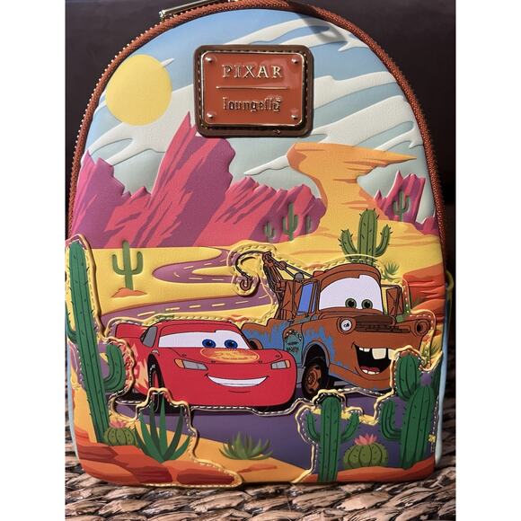 Loungefly Disney Pixar Cars Lightning McQueen and Mater Mini Backpack - Picture 1 of 6